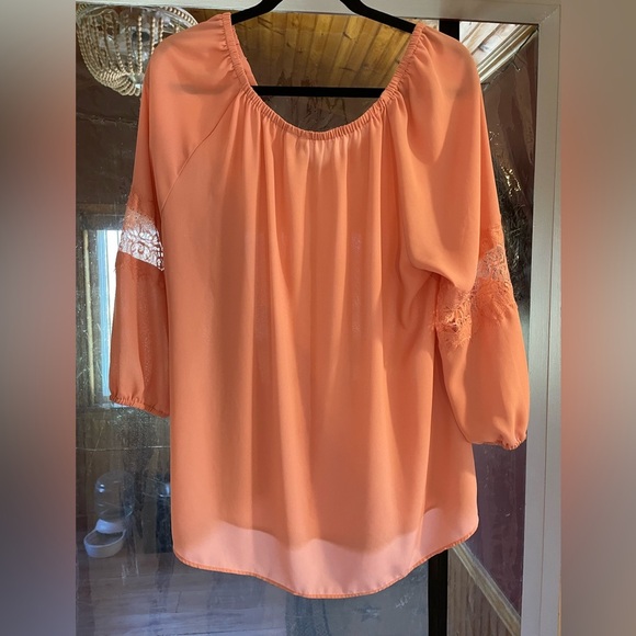 Cato, Peach 3/4 Sleeve Tie Front Blouse, Sz XL - Picture 2 of 4